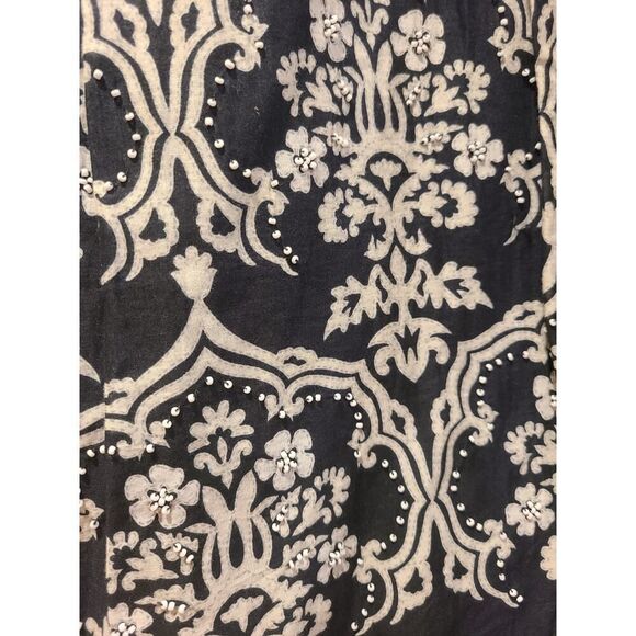 Ann Taylor Loft Beaded Floral Batik B&W Cotton Skirt Tassel Pompom Trim | 12 GUC - Picture 10 of 13